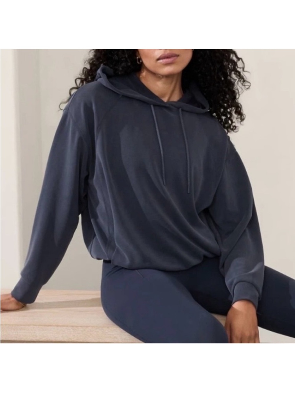 Athleta SeaSoft Bubble Hem Women's Navy Blue Pullover Hoodie Active Drapey XL